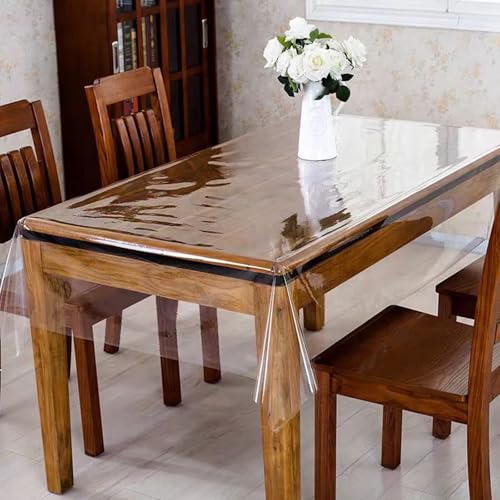 QAZXDRFG Rechteckige, durchsichtige Kunststoff-Tischdecke – 100% abwischbarer, transparenter Vinyl-Tischdeckenschutz, 137,2 x 119,4 cm QAZXDRFG Rechteckige, durchsichtige Kunststoff-Tischdecke – 100% abwischbarer, transparenter Vinyl-Tischdeckenschutz, 137,2 x 119,4 cm von QAZXDRFG