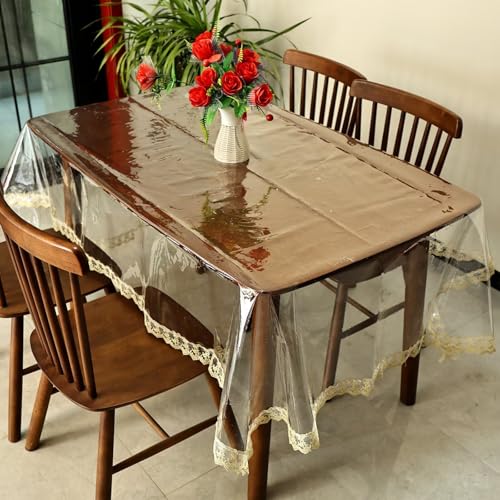 Transparenter Tischdeckenschutz, transparente Schreibtischunterlage (137 x 137 cm), Tischdecke aus Kunststoff mit Spitze, leicht zu reinigen, langlebig für Küchen-/Esstisch, Familienfeiern, Par von QAZXDRFG