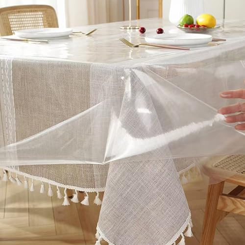 Transparenter Tischdeckenschutz aus Kunststoff, 100 % wasserdicht, Tischschutz, kristallklarer Tischdeckenschutz aus Kunststoff für Esstisch, strapazierfähiges Vinyl, rechteckig, 137,2 x 321,8 Transparenter Tischdeckenschutz aus Kunststoff, 100 % wasserdicht, Tischschutz, kristallklarer Tischdeckenschutz aus Kunststoff für Esstisch, strapazierfähiges Vinyl, rechteckig, 137,2 x 321,8 von QAZXDRFG