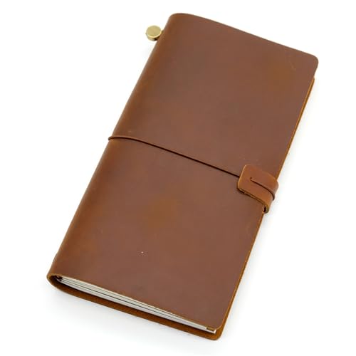 QBGJDOGE Notizbuch Echtleder Reisetagebuch Reisetagebuch Vintage Handarbeit Rindsleder Geschenk Reisender for Arbeit, Studium(Yellow Brown,A5 22x15) von QBGJDOGE