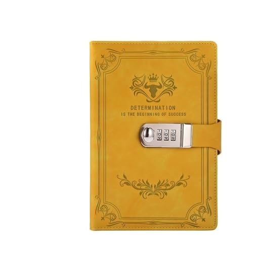 QBGJDOGE Notizbuch-Version, 200 Seiten, A5, Retro-Passwortbuch mit Schloss, Tagebuch, verdickt, kreativ, Handbuch, Studenten, Notizblock, Schreibwaren, Geschenk für Arbeit, Studium (gelber Stil) von QBGJDOGE