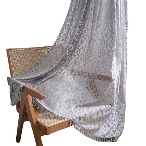 QBGJDOGE Spitzenvorhang Rustikaler Vorhang Baumwolle Häkelvorhang Chic Vintage Drape Rod Pocket Farmhouse Semi Blackout Grau Spitze Makramee Vorhänge for Küche Esszimmer(150x280cm) von QBGJDOGE