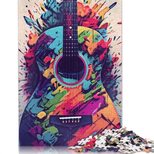 Buntes Gitarren-Spray-Art-Puzzle, rechteckig, Pappe, Papier, rechteckig, Puzzle für Erwachsene und Kinder, 1000 Teile (26 x 38 cm) von QBIREX