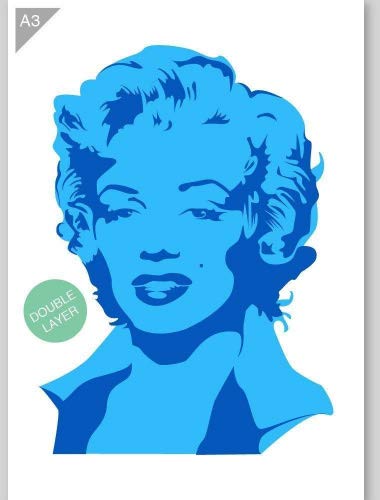 Marilyn Monroe Schablone - 2 Schichten Plastik - A3 42 x 29,7cm - Höhe Marilyn 35 cm - wiederverwendbare kinderfreundliche Schablone für Malerei, Handwerk, Wände und Möbel von QBIX