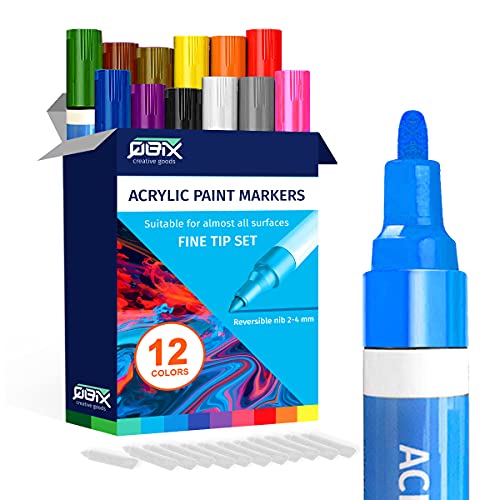 QBIX Acrylfarben-Markierungszeit feine Spitze - 12 Farben - Geeignet für viele Oberflächen von QBIX