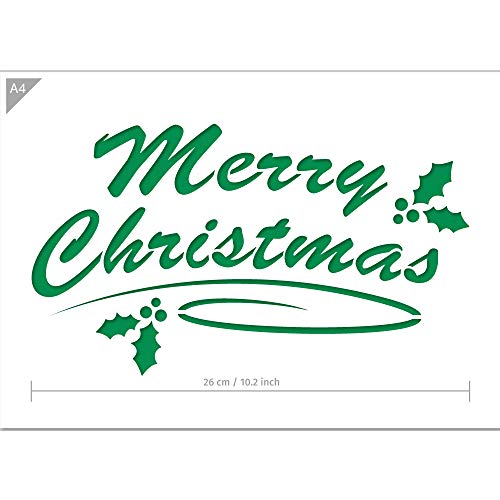 QBIX Frohe Weihnachten Schablone - A4 Größe - Weihnachtsdekoration - Wiederverwendbare kinderfreundliche Schablone für Malerei, Fenster, Kunsthandwerk, Wand, Möbel von QBIX