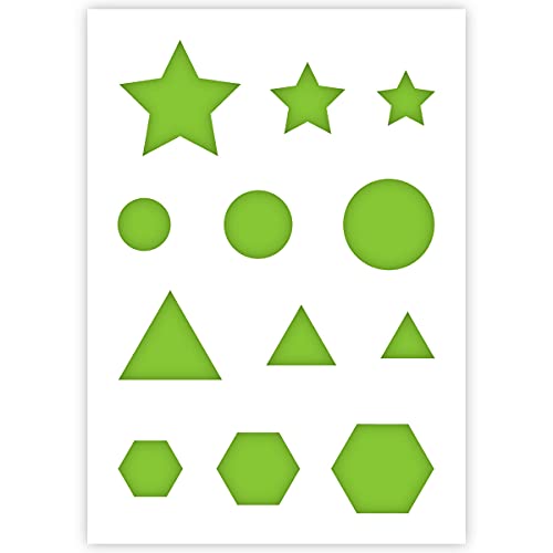 QBIX Primärform Schablone – Stern, Dreieck, Kreis, Hexagon – A4 Größe – Wiederverwendbare DIY Schablone zum Malen, Backen, Basteln, Wand, Möbel von QBIX