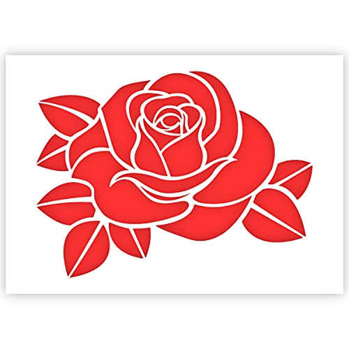 QBIX Rose Schablone - Rose Knospe Schablone - Blume Schablone - Blätter Schablone - A3 Größe - wiederverwendbare Kinder freundlich DIY Schablone zum Malen, Backen, Basteln, Wand, Möbel von QBIX