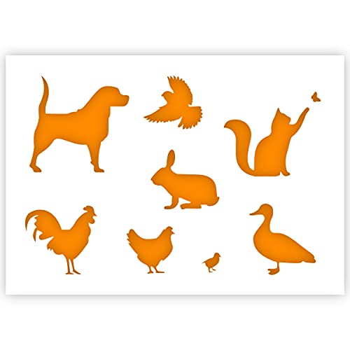 QBIX Schablone mit Bauernhoftieren – Hund, Katze, Vogel, Kaninchen, Ente, Huhn – A3 – wiederverwendbar, kinderfreundliche DIY Schablone zum Malen, Backen, Basteln, Wand, Möbel QBIX Schablone mit Bauernhoftieren – Hund, Katze, Vogel, Kaninchen, Ente, Huhn – A3 – wiederverwendbar, kinderfreundliche DIY Schablone zum Malen, Backen, Basteln, Wand, Möbel von QBIX
