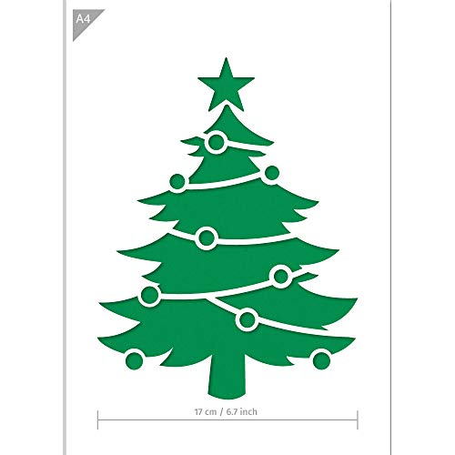 QBIX Weihnachtsbaum Schablone - A4 Größe - Weihnachtsdekoration - Wiederverwendbare Schablone für Malerei, Fenster, Wand, Möbel von QBIX
