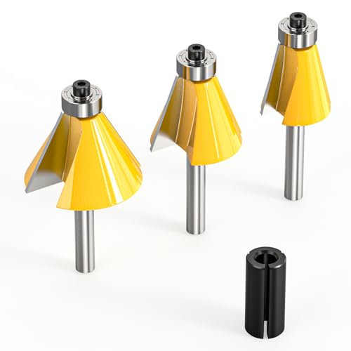 QCDENG 3 x Fasenfräser-Bits, 6,35 mm Schaft, 2,5 cm Schnittlänge, 38,1 cm, 57,8 cm, 30 Grad Schnittwinkel mit Fräs-Spannzange QCDENG 3 x Fasenfräser-Bits, 6,35 mm Schaft, 2,5 cm Schnittlänge, 38,1 cm, 57,8 cm, 30 Grad Schnittwinkel mit Fräs-Spannzange von QCDENG