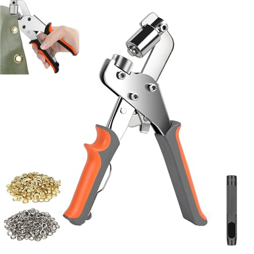 Professionelles Ösen-Set, Hand-Ösen-Sets mit Zange, tragbares Ösen-Setzwerkzeug, for Stanzen runder Löcher in Leder, Planen, Stoff(Grey,500Pcs) von QCDZSW