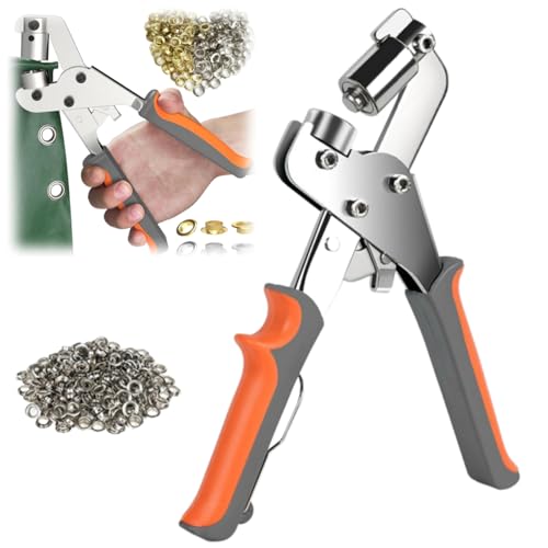 Robustes professionelles Ösen-Werkzeugset, Stanzwerkzeug-Ösen, manuelle Ösen-Stopfsets, tragbares Ösensetzwerkzeug for Planen, Stoff, Leder, Segeltuch(Silver,100Pcs) von QCDZSW