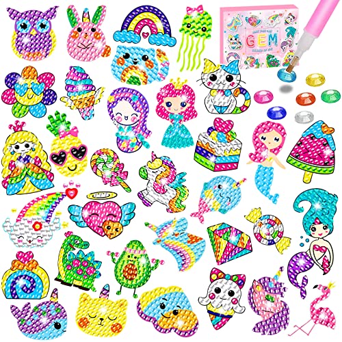 QCHMM Diamond Painting Kinder, 33 Stücke DIY Diamond Painting Sticker Kits, Diamant Aufkleber Kunst Mosaik Kits Geschenke Aufkleber Mädchen von QCHMM