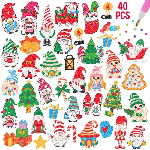 QCHMM Weihnachten Diamond Painting Set, 40 Set Diamond Painting Sticker, Weihnachten Diamond Painting Kinder, 5D Diamant Aufkleber Kit, DIY Diamond Pianting für Mädchen und Jungen von QCHMM