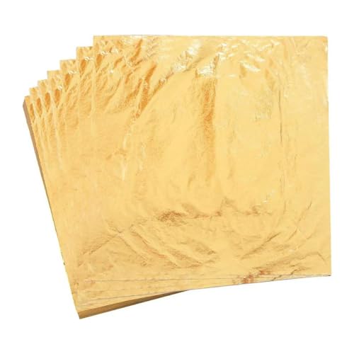 Goldes Papier, Folienblätter, Blätter, Kunstharz, Basteln, Dekoration, 14 x 14 cm, 100 Stück, mehrfarbig(A Gold) von QCKNKMGG