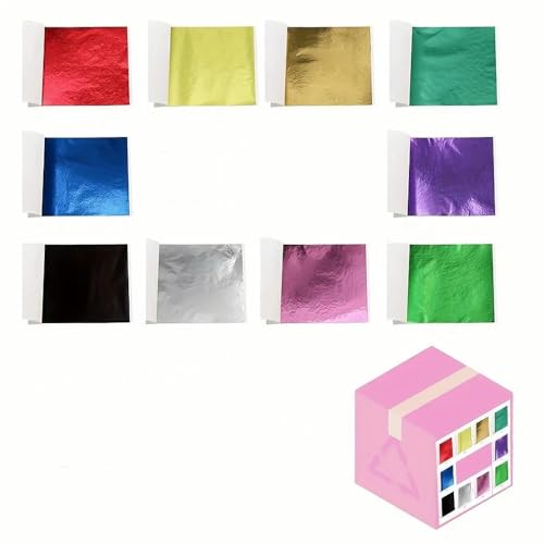 Goldes Papier, Packung mit 100 Folienpapierblättern 8,5 x 8,5 cm, mehrfarbig, for Vergolden, Basteln(Mixed Color) von QCKNKMGG
