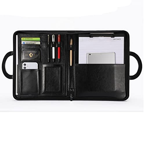 PU-Sitzungskarte, A4 Klemmbrett Business Portfolio PU Leder Reißverschluss Ordner Organizer Multicolor(Black,No calculator) von QCKNKMGG