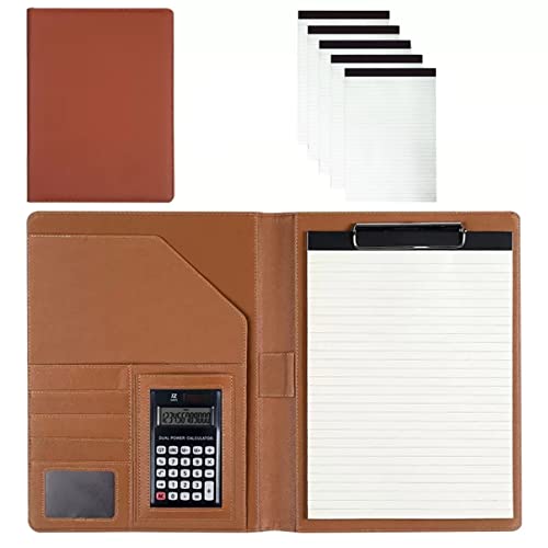 PU-Sitzungskarte, A4 Klemmbrett Ordner PU Leder Portfolio Organizer Multicolor(Brown,12 silver calculator) von QCKNKMGG