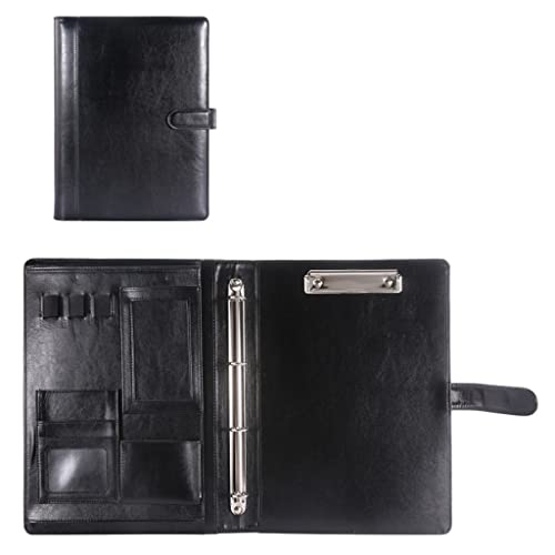 PU-Sitzungskarte, A4-Klemmbrett-Portfolioordner aus PU-Leder mit 4-Ring-Mehrfarben-Rechneroption(Black,No calculator) von QCKNKMGG