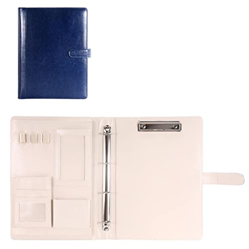 PU-Sitzungskarte, A4-Klemmbrett-Portfolioordner aus PU-Leder mit 4-Ring-Mehrfarben-Rechneroption(Blue,No calculator) von QCKNKMGG