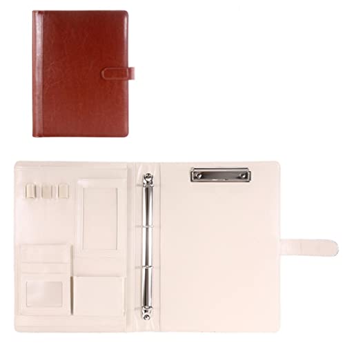 PU-Sitzungskarte, A4-Klemmbrett-Portfolioordner aus PU-Leder mit 4-Ring-Mehrfarben-Rechneroption(Brown,No calculator) von QCKNKMGG