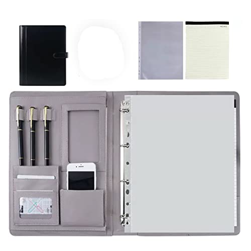 PU-Sitzungskarte, A4 PU Leder Klemmbrett Ordner mit 4 Ring Binder Multicolor Rechner Optionen(Black,No calculator) von QCKNKMGG