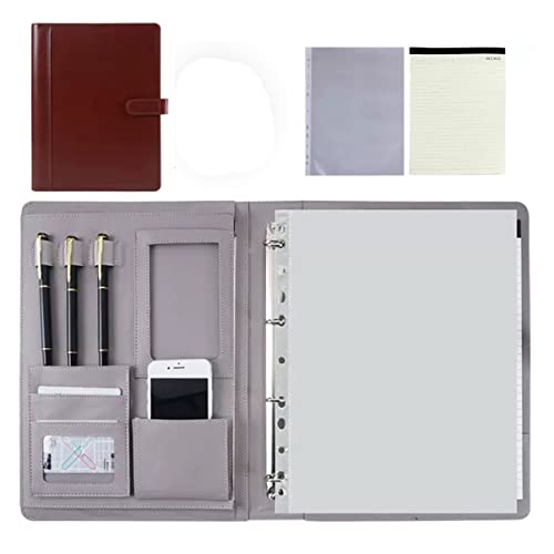 PU-Sitzungskarte, A4 PU Leder Klemmbrett Ordner mit 4 Ring Binder Multicolor Rechner Optionen(Brown,No calculator) von QCKNKMGG