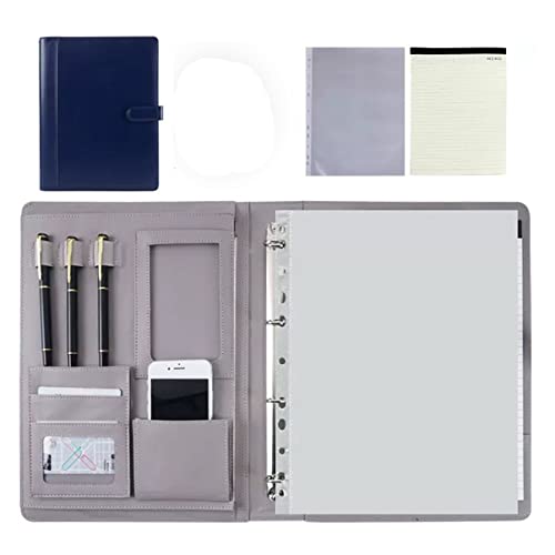 PU-Sitzungskarte, A4 PU Leder Klemmbrett Ordner mit 4 Ring Binder Multicolor Rechner Optionen(Dark Blue,No calculator) von QCKNKMGG