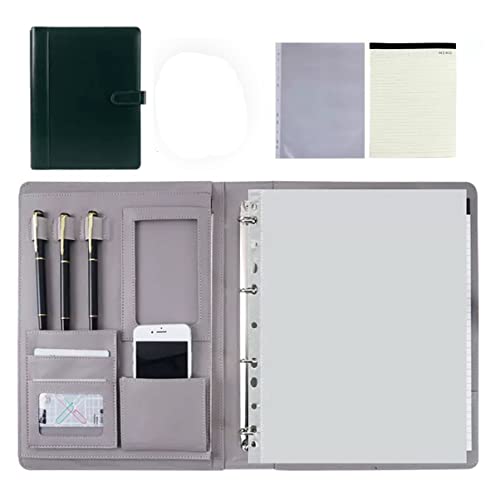 PU-Sitzungskarte, A4 PU Leder Klemmbrett Ordner mit 4 Ring Binder Multicolor Rechner Optionen(Dark Green,No calculator) von QCKNKMGG