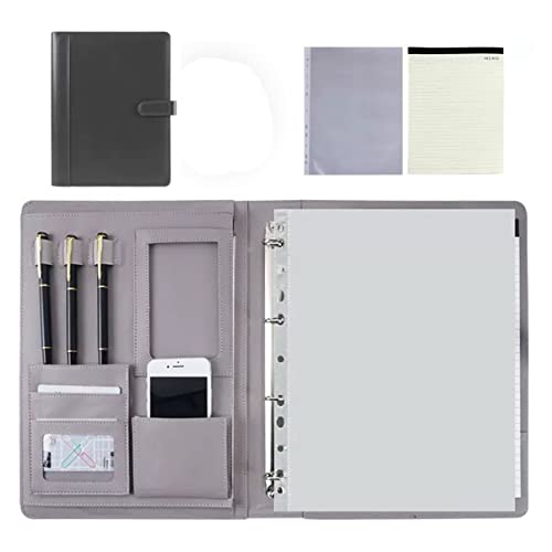 PU-Sitzungskarte, A4 PU Leder Klemmbrett Ordner mit 4 Ring Binder Multicolor Rechner Optionen(Dark Grey,No calculator) von QCKNKMGG