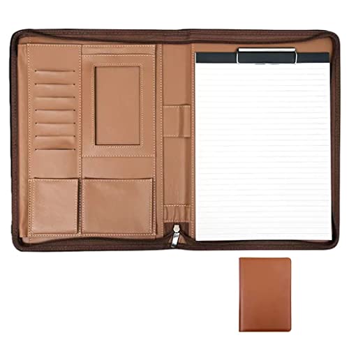 PU-Sitzungskarte, A4 PU Leder Klemmbrett Ordner mit Reißverschluss for Männer Frauen Business Braun Schwarz(Brown,No calculator) von QCKNKMGG