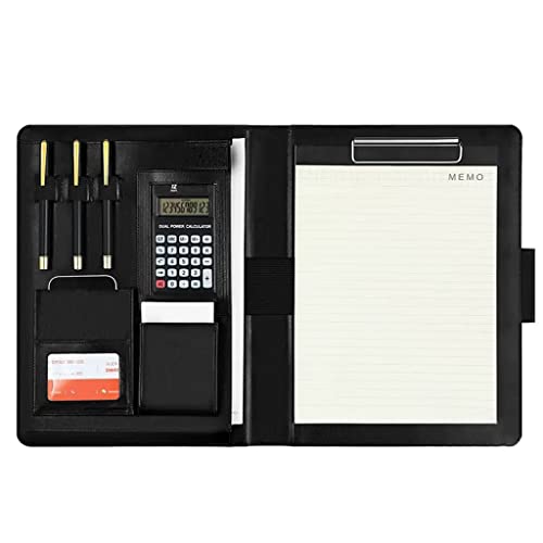 PU-Sitzungskarte, A4 PU Leder Klemmbrett Padfolio Braun/Schwarz(Black,Calculator) von QCKNKMGG