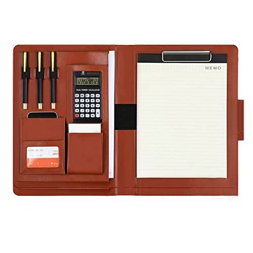 PU-Sitzungskarte, A4 PU Leder Klemmbrett Padfolio Braun/Schwarz(Brown,Calculator) von QCKNKMGG