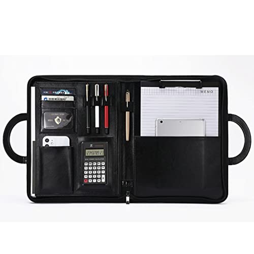 PU-Sitzungskarte, A4 Reißverschluss-Klemmbrett-Geschäftskonferenzmappe PU-Leder Multicolor mit Kalkulationsoptionen(Black,12-digit calculator) von QCKNKMGG
