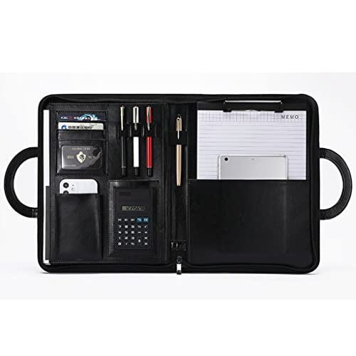 PU-Sitzungskarte, A4 Reißverschluss-Klemmbrett-Geschäftskonferenzmappe PU-Leder Multicolor mit Kalkulationsoptionen(Black,8-digit calculator) von QCKNKMGG