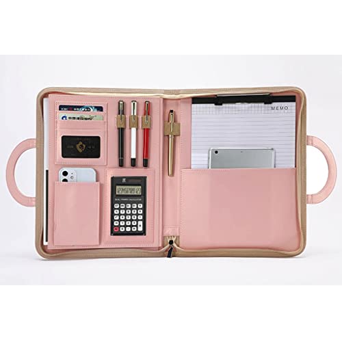 PU-Sitzungskarte, A4 Reißverschluss-Klemmbrett-Geschäftskonferenzmappe PU-Leder Multicolor mit Kalkulationsoptionen(Brown,12-digit calculator) von QCKNKMGG
