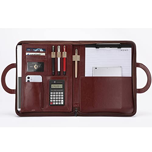 PU-Sitzungskarte, A4 Reißverschluss-Klemmbrett-Geschäftskonferenzmappe PU-Leder Multicolor mit Kalkulationsoptionen(Pink,12-digit calculator) von QCKNKMGG