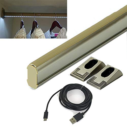 QCKNKMGG Garderobenstange, 2-in-1-Kleiderstange for Aufhängen von Kleidung, mit integrierter LED-Beleuchtung, mit Lithiumbatterie betrieben(1000mm) von QCKNKMGG