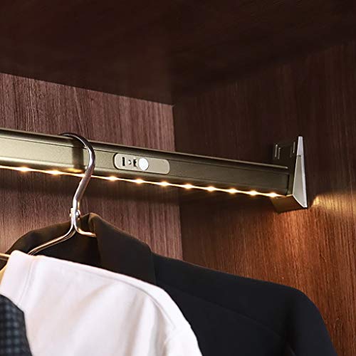 QCKNKMGG Garderobenstange, Kleiderstange for den Kleiderschrank mit integrierter LED-Beleuchtung, for Aufhängen von Kleidung, Betrieb mit Lithiumbatterie, Tragkraft 50 kg(1250mm) von QCKNKMGG