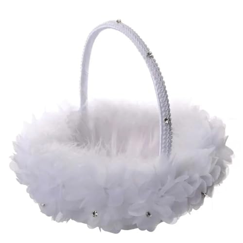 QCKNKMGG Hochzeitsdekoration Blumenmädchen Korb, Die Stoffspitze Dekoration Niedliche Griff Dekoration(White) von QCKNKMGG