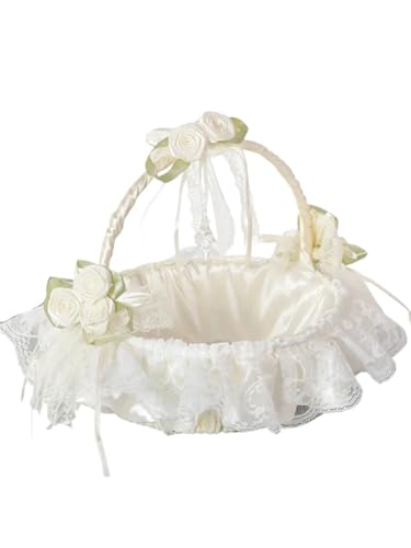 QCKNKMGG Hochzeitsdekoration Blumenmädchen Korb, Große Größe Hochzeit Fee Kristall Anhänger Blütenblatt Konfetti Candy Party Supplies Obstkorb Home Dekoration(Beige) von QCKNKMGG