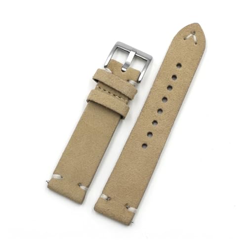 Retro-Mad-Uhr mit Schale, Uhrenarmband aus Wildleder, 18 mm, 20 mm, 22 mm, 24 mm, Edelstahlschnalle, Mehrfarbig, 20 cm(Beige,20mm) von QCKNKMGG