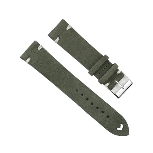 Retro-Mad-Uhr mit Schale, Wildleder-Dornschließe, Ersatz-Uhrenarmband, Mehrfarbig, 18 mm, 20 mm, 22 mm, 24 mm, mit Werkzeug(Green-White Line-18mm) von QCKNKMGG