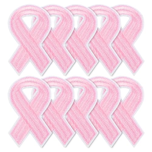 QDTK Aufnäher zum Aufbügeln mit rosa Schleife, 10 Stück, Brustkrebs-Bewusstsein, bestickt, Reparaturflicken, Brustkrebs, Basteln, für Damen, Mädchen, Kleidung, Jeans, Hüte, Rucksack, Dekorationen von QDTK