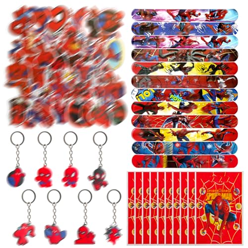 Mitgebsel Kindergeburtstag Mitbringsel Set, 80pcs Geburtstag Gastgeschenke mit Schnapparmbänder Schlüsselanhänger Geschenktüten Aufkleber, Kinder Party Give Aways, Kleine Geschenke für Jungen Mädchen von QDUODUO