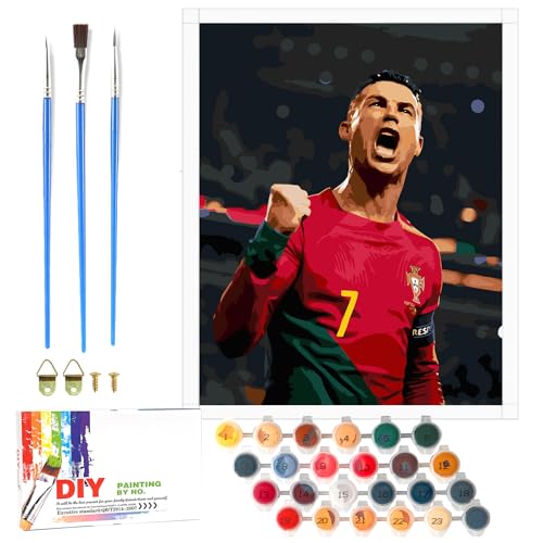 QDUODUO Fussball Malen Nach Zahlen für Erwachsene Junior Kinder Anfänger, CR7 Fußball Painting Bastelset mit Leinwand Pinseln Acrylpigment, 40x50cm Große DIY Gemälde Basteln Kit für Jungen ab 6 Jahre QDUODUO Fussball Malen Nach Zahlen für Erwachsene Junior Kinder Anfänger, CR7 Fußball Painting Bastelset mit Leinwand Pinseln Acrylpigment, 40x50cm Große DIY Gemälde Basteln Kit für Jungen ab 6 Jahre von QDUODUO