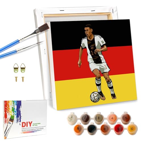 QDUODUO Fussball Malen Nach Zahlen mit Rahmen für Erwachsene Anfänger und Kinder ab 6 Jahre, JM10 Fußball Painting Bastelset mit Leinwand Pinseln Acrylpigment, 20x20cm Klein DIY Gemälde Basteln Kit von QDUODUO