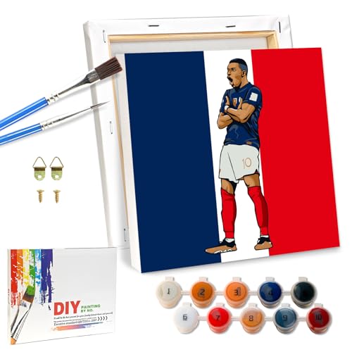 QDUODUO Fußball Malen Nach Zahlen mit Rahmen für Erwachsene Anfänger und Kinder ab 6 Jahre, KM10 Fussball Painting Bastelset mit Leinwand Pinseln Acrylpigment, 20x20cm Klein DIY Gemälde Basteln Kit von QDUODUO