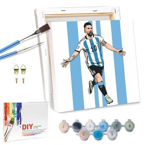 QDUODUO Fussball Malen Nach Zahlen mit Rahmen für Erwachsene Anfänger und Kinder ab 6 Jahre, LM10 Fußball Painting Bastelset mit Leinwand Pinseln Acrylpigment, 20x20cm Klein DIY Gemälde Basteln Kit von QDUODUO